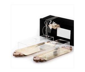 Ensemble fait main de 2 plateaux de service en chocolat martelé de couleur or avec poignées en bois différentes tailles élégants plateaux de service alimentaire - Product Image 5