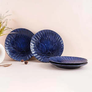 Modern Blue Sapphire Textured <b>Ceramic</b> <b>Plate</b> Set of 4 10.5 Inch for Parties - Product Image 1