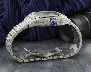 Montre de luxe sertie de moissanite, montre de poignet hip-hop entièrement sertie de diamants avec cadran romain - Product Image 4