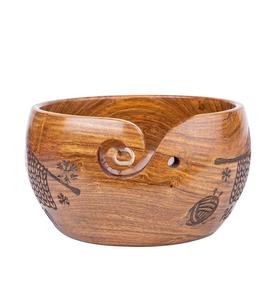 Cuenco de almacenamiento de hilo hecho a mano con ventana tallada Crochet tejido de madera natural 7X 3 pulgadas antiguo y moderno - Product Image 3