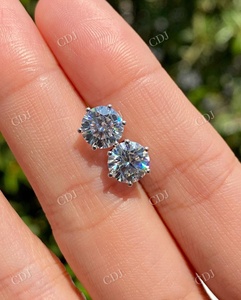 Classique Vintage mode bijoux Moissanite coupe ronde boucles d'oreilles pour les femmes de haute qualité fait à la main diamant solide boucles d'oreilles en or - Product Image 4