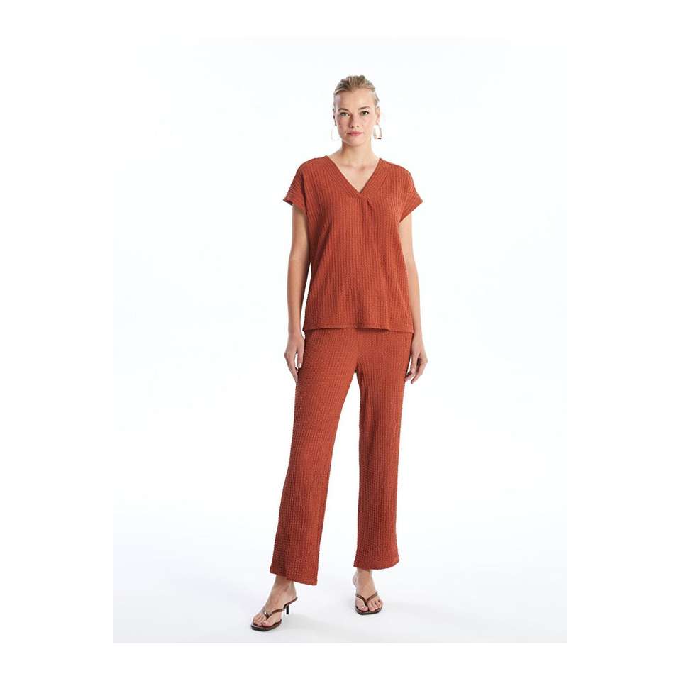 V Neck Plain Short Sleeve Women's Blouse