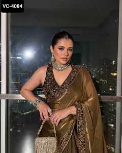 Ropa de fiesta india y ropa de fiesta, tela Jimmi Cho Premium, bordado de trabajo, borde de encaje de terciopelo con secuencia de trabajo Saree - Product Image 3