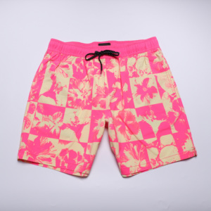 Shorts de bain pour hommes à séchage rapide, imprimé floral rose beige, avec cordon de serrage, décontractés - Product Image 1