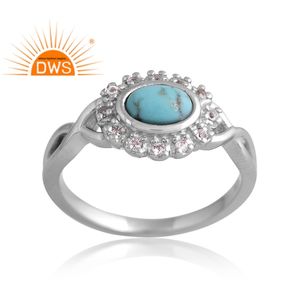 แหวนพลอยบุษราคัมสีเงินพัลเลเดียมสีเทอร์ควอยซ์และสีขาวดีไซน์แบบใหม่ - Product Image 1