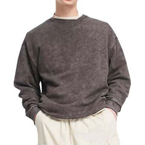 Sweat-shirts à col rond délavés à l'acide, en coton/polyester épais, sur mesure, pour hommes, hiver, couleur unie, imperméables, respirants, Pakistan - Product Image 5