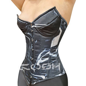 Corsé de moda con aros y varillas de acero, estilo overbust, de satén con estampado de mármol sublimado, para entrenamiento de cintura - Product Image 3