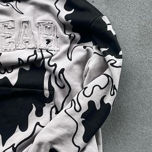 เสื้อฮู้ดผ้าฟลีซผ้าฝ้ายโอเวอร์ไซส์เปิดไหล่แห้งเร็วกันรอยยับพิมพ์ลายความทุกข์100% สินค้ามาใหม่ - Product Image 3