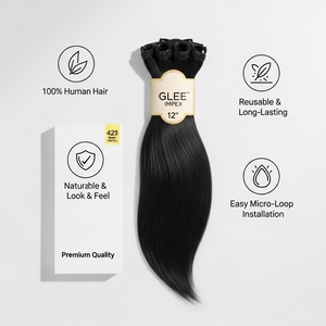 Extensiones de Cabello Humano Euroasiático con Micro-Loop de 12 Pulgadas GLEE IMPEX |   Extensiones de Cabello con Micro Anillas, Remy, Ondulado Natural, Color 1B, Doble Trama - Product Image 4