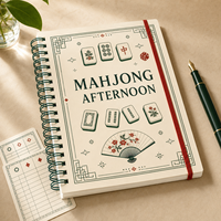 Carnet de jeu de mahjong A5 personnalisé LABON, avec spirale, motifs de tuiles, feuille de scores, notes du joueur, pages lignées et bande élastique