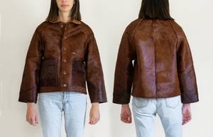 Veste en cuir d'hiver en poils de vache pour femmes, col tournant solide, manches complètes et doublure en satin respirant - Product Image 2