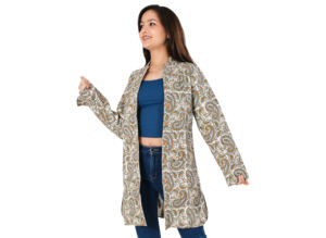 Veste matelassée en coton avec imprimé bloc à la main Veste longue pour femme Manteau décontracté Veste en coton imprimée à la main avec 2 poches avant - Product Image 3