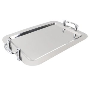 New Fancy Designer Home Decorative Food Serving Silver Metal <b>Tray</b> With Handle Perfect For Serving <b>Snacks</b> And Desserts - Product Image 1
