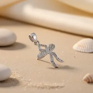 925 Silver <b>Bow</b> Pendant with Cubic Zirconia Rose Gold Rhodium Plated Women's Jewelry <b>Gift</b> Charm Pendants - Product Image 1