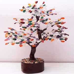 Vente de gros Arbre de pierres précieuses multi-cristaux pour la décoration intérieure artisanale de style amour Base en bois Vastu Feng Shui Pierre semi-précieuse artisanale - Product Image 1