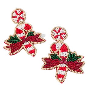 ต่างหูห้อยประดับด้วยลูกปัดสำหรับวันคริสต์มาสทำด้วยมือจากอินเดีย - Product Image 1