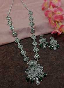 DERNIER DESIGNER À LA MODE ABD TRADITIONNEL OXYDSIDE ARGENT NOIR MENTAL BIJOUX LONG PENDENTIF COLLIER ENSEMBLE POUR FEMMES ET FILLES - Product Image 2