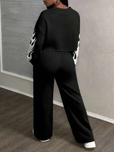 Custom Winter Streetwear Eco-Friendly Solid Oversized Women Acid <b>Wash</b> Tracksuit Baggy Sweatsuit Set Unisex Wholesale - Product Image 2