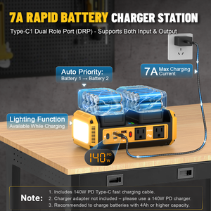 Convertisseur de puissance 350W à onde sinusoïdale pure pour batterie Dewalt 20V (sans batterie) Chargeur rapide 7A Sortie de tension 120V 60Hz Camping - Product Image 5