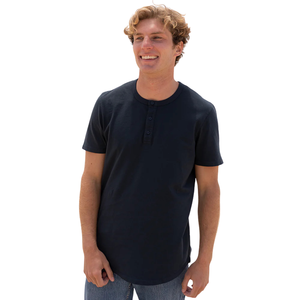 Camiseta Henley de Manga Corta para Hombre, Azul Marino, Algodón Orgánico de Lujo, Dobladillo Curvo, Preencogida, Premium, Transpirable - Product Image 3