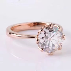 Diamante 14K oro sólido antiguo europeo corte redondo VS1 Lab Grown anillo de compromiso anillo Catedral tulipán ajuste solitario promesa anillo - Product Image 3