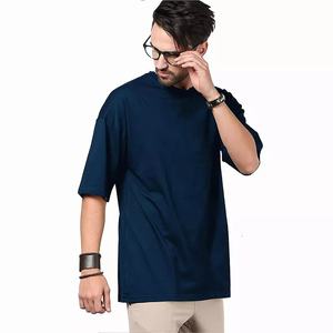 Proveedor de camisetas de algodón extragrandes azul marino que ofrece impresión de logotipos personalizados para ropa de calle informal para hombres - Product Image 3
