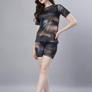 Tenue à la mode Look Premium Qualité Femmes Shorts Ensemble O Cou Col À Manches Courtes Femmes D'été Twin Shorts Ensembles Logo Personnalisé - Product Image 2