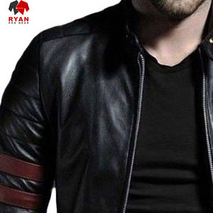 แจ็กเก็ตหนังแท้สำหรับผู้ชายเสื้อแจ็กเก็ตหนังแท้สีดำตามสั่ง - Product Image 5