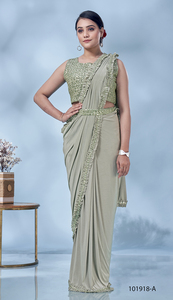 Fabzone India Premium Bollywood Style Party Wear Saree Listo para usar con hermosas lentejuelas Trabajo para mujeres - Product Image 6