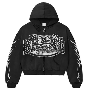Sudadera con Capucha de Estilo Punk para Hombre, Hecha en Fábrica con Cristales de Calidad de Exportación y Diseño Desgastado, para Fiestas y Uso Diario - Product Image 2