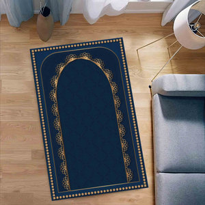 Alfombra de Oración Islámica Azul Marino, Lavable a Mano, Ecológica, Alfombra Tradicional de Lana, Diseño de Patchwork, Grosor Medio, Respaldo de Látex - Product Image 5