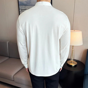 เสื้อยืดแขนยาวคอปกแบบจีนสำหรับผู้ชาย, เสื้อยืดรัดรูปสีน้ำตาลเข้ม - Product Image 4