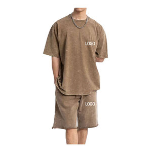 Algodón, transpirable verano hombres conjuntos Casual camiseta y pantalones cortos Conjunto masculino deportes traje Color chándal trajes sueltos tamaño hombres camisetas - Product Image 1