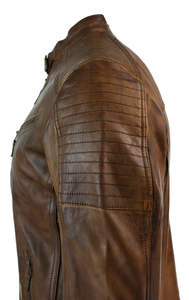 Veste en cuir véritable pour homme, coupe Slim, fermeture éclair croisée, rétro, marron, Biker Rock - Product Image 2