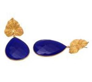 ใหม่มาถึงสีฟ้า Chalcedony พลอยเงินแท้925ต่างหูรูปลูกแพร์ - Product Image 1