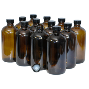 Botella redonda Boston ámbar de 480 ML/16 oz, tapa de rosca para la industria farmacéutica y cosmética. - Product Image 4