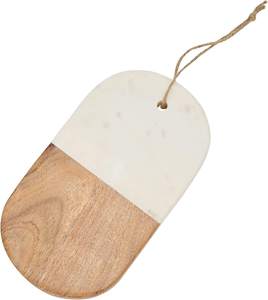Planche à découper en marbre et bois d'acacia avec lien en jute blanc, planche de service et de découpe bicolore naturelle pour la cuisine et la salle à manger - Product Image 1