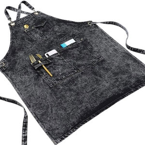Delantal de peluquero de jeans azul personalizado de alta calidad, cintura de algodón de calidad, ropa de trabajo, correas de cuero de lona, pedido mínimo al por mayor - Product Image 3