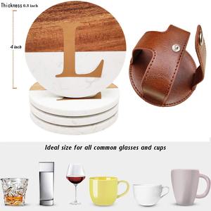 Sous-verres classiques en marbre avec incrustation de pierre de qualité supérieure Conception ronde écologique Diamètre personnalisé Emballage personnalisé Couverture en cuir - Product Image 5