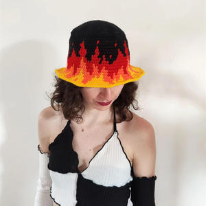 Sombrero de pescador bordado a mano con diseño de llama, unisex, de verano, con visera ancha, de algodón, estilo imagen de fuego, teñido liso, para uso diario. - Product Image 1