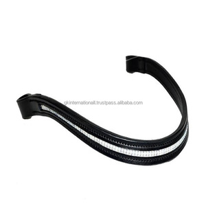 Produits de selle de haute qualité, bande de sourcil de cheval rembourrée noire en cuir véritable sur mesure avec 1 rangée de cristaux d'argent strass - Product Image 2