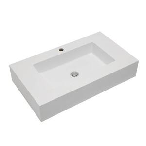 Lavabo Koricini 80 cm in resina bianca opaca con vasca centrale e foro per rubinetto - Product Image 2