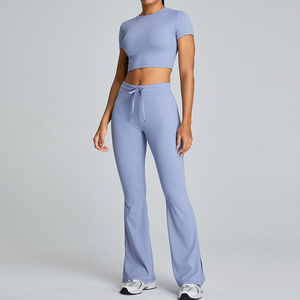 Leggings évasés à manches courtes et à taille haute pour femmes-Ensemble de vêtements de yoga et de fitness 2026 - Product Image 1