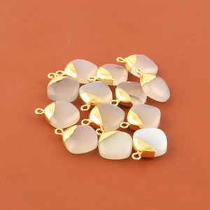 Encantadora forma de cojín cabujón calcedonia blanca DIY conectores de fabricación de una sola fianza 18K chapado en oro encontrar conectores de joyería - Product Image 5