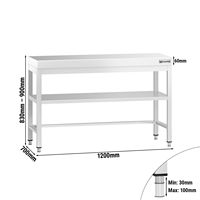 Table de centre commerciale en acier inoxydable PREMIUM - 1200x700mm - avec étagère inférieure - avec renforts croisés