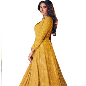 Hermosa Georgette Lehenga Long Kurti con bordado trabajo manga larga completa Para mujeres a tasa de cap - Product Image 1