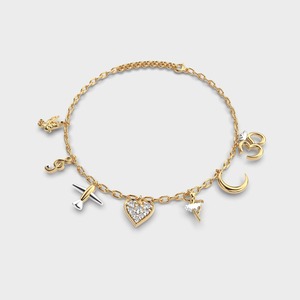 IGI Certified Round Lab Grown Diamond Charm <b>Station</b> Bracelet in 14K Yellow / White / Rose Gold - Product Image 1