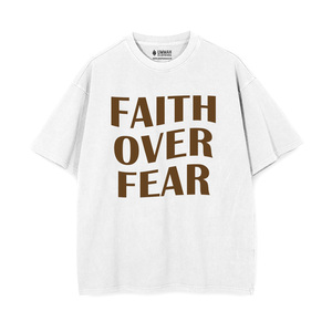T-shirt Oversize 100% Coton « Faith Over Fear » à Épaules Tombantes, Effet Délavé Vintage, Motif Uni, Tissu Dry-Fit 280 g/m² - Product Image 3