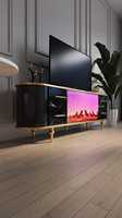 Meuble TV en bois avec foyer électronique et connexion Bluetooth, mobilier de salon moderne et luxueux, compatible avec les téléviseurs de 65 pouces et plus, montage au sol