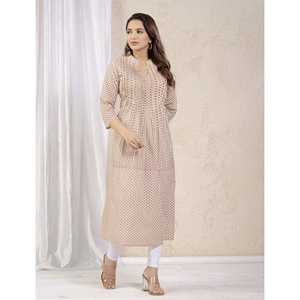 Kurti Recto Estampado en Color Crema Marrón, Vestido Indio Anarkali de Seda Georgette con Salwar Estilo Pakistaní para Fiestas Étnicas - Product Image 5